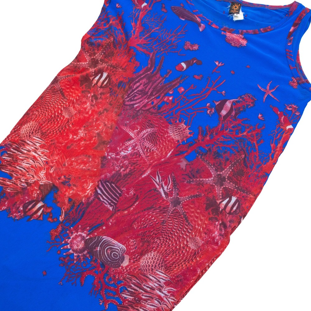 Jean Paul Gaultier Soleil Y2K Coral Fish Mesh Maxi Dress S Underwater Print - Picture 8 of 10